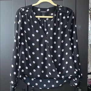 LONG SLEEVE POLKA DOT SURPLICE BLOUSE